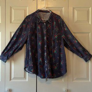 Woman Within Corduroy Flower Print Shirt 28W